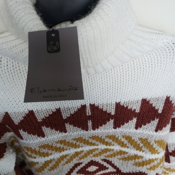 Elsamanda chunky wool alpaca blend turtleneck sweater, southwestern print, Sz S. - Picture 7 of 9